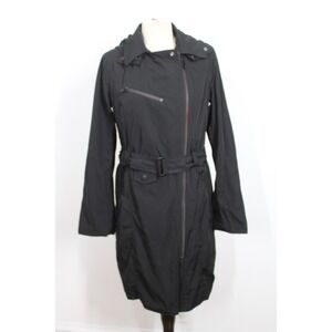 Avec Les Filles S Black Moto Detail Trench Coat Mid-Length Belted Hooded Jacket